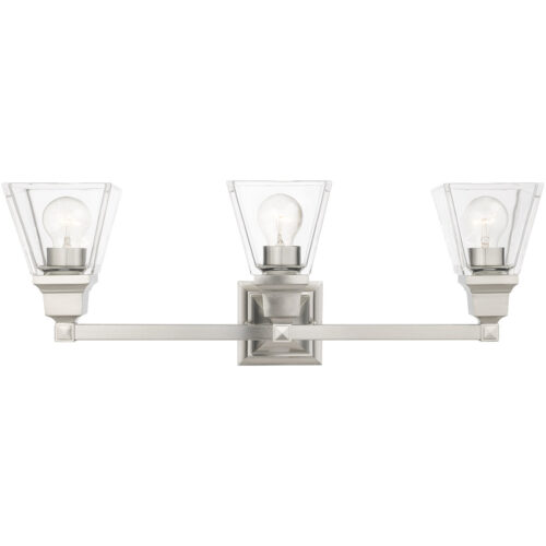 25.25 inch 3 Light Brushed Nickel Bathroom Vanity light fixture with Clear Glass Shade-Lighting LumensBath/Vanity