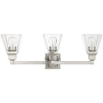 25.25 inch 3 Light Brushed Nickel Bathroom Vanity light fixture with Clear Glass Shade-Lighting LumensBath/Vanity