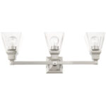 25.25 inch 3 Light Brushed Nickel Bathroom Vanity light fixture with Clear Glass Shade-Lighting LumensBath/Vanity