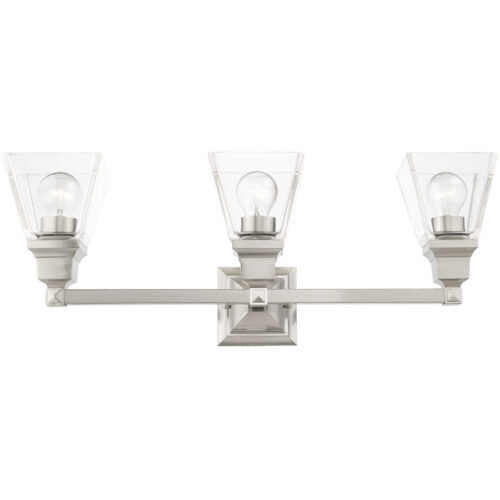 25.25 inch 3 Light Brushed Nickel Bathroom Vanity light fixture with Clear Glass Shade-Lighting LumensBath/Vanity