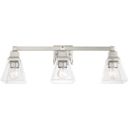 25.25 inch 3 Light Brushed Nickel Bathroom Vanity light fixture with Clear Glass Shade-Lighting LumensBath/Vanity