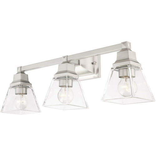 25.25 inch 3 Light Brushed Nickel Bathroom Vanity light fixture with Clear Glass Shade-Lighting LumensBath/Vanity