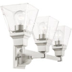 25.25 inch 3 Light Brushed Nickel Bathroom Vanity light fixture with Clear Glass Shade-Lighting LumensBath/Vanity