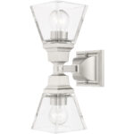 5 inch 2 Light Brushed Nickel Wall Sconce with Clear Glass Shade-Lighting LumensWall Sconces