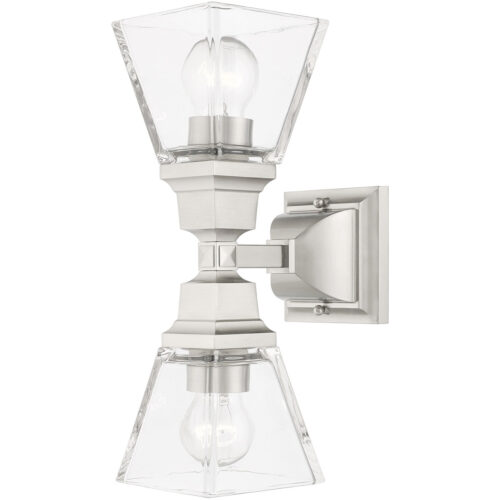 5 inch 2 Light Brushed Nickel Wall Sconce with Clear Glass Shade-Lighting LumensWall Sconces