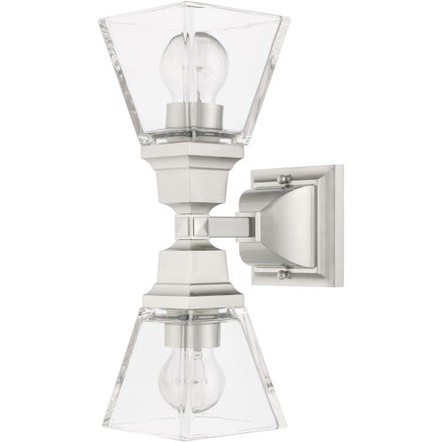 5 inch 2 Light Brushed Nickel Wall Sconce with Clear Glass Shade-Lighting LumensWall Sconces