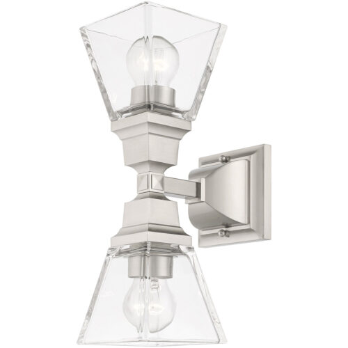 5 inch 2 Light Brushed Nickel Wall Sconce with Clear Glass Shade-Lighting LumensWall Sconces