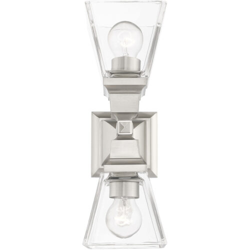 5 inch 2 Light Brushed Nickel Wall Sconce with Clear Glass Shade-Lighting LumensWall Sconces