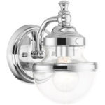 5.5 inch 1 Light Polished Chrome Wall Sconce with Hand Blown Clear Glass Shade-Lighting LumensWall Sconces