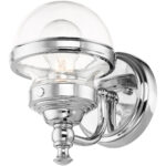 5.5 inch 1 Light Polished Chrome Wall Sconce with Hand Blown Clear Glass Shade-Lighting LumensWall Sconces