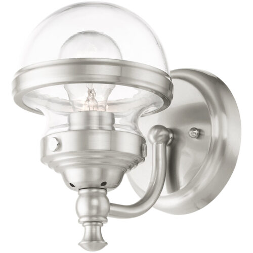 5.5 inch 1 Light Brushed Nickel Wall Sconce with Hand Blown Clear Glass Shade-Lighting LumensWall Sconces