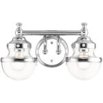 15 inch 2 Light Polished Chrome Bathroom Vanity light fixture with Hand Blown Clear Glass Shade-Lighting LumensBath/Vanity