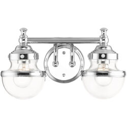 15 inch 2 Light Polished Chrome Bathroom Vanity light fixture with Hand Blown Clear Glass Shade-Lighting LumensBath/Vanity