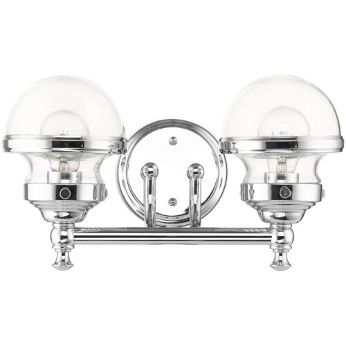 15 inch 2 Light Polished Chrome Bathroom Vanity light fixture with Hand Blown Clear Glass Shade-Lighting LumensBath/Vanity