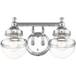 15 inch 2 Light Polished Chrome Bathroom Vanity light fixture with Hand Blown Clear Glass Shade-Lighting LumensBath/Vanity