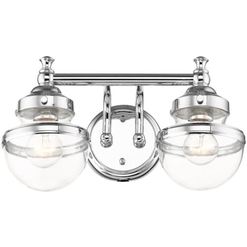 15 inch 2 Light Polished Chrome Bathroom Vanity light fixture with Hand Blown Clear Glass Shade-Lighting LumensBath/Vanity