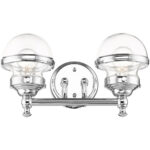 15 inch 2 Light Polished Chrome Bathroom Vanity light fixture with Hand Blown Clear Glass Shade-Lighting LumensBath/Vanity