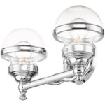 15 inch 2 Light Polished Chrome Bathroom Vanity light fixture with Hand Blown Clear Glass Shade-Lighting LumensBath/Vanity