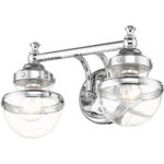 15 inch 2 Light Polished Chrome Bathroom Vanity light fixture with Hand Blown Clear Glass Shade-Lighting LumensBath/Vanity