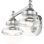 15 inch 2 Light Polished Chrome Bathroom Vanity light fixture with Hand Blown Clear Glass Shade-Lighting LumensBath/Vanity