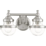 15 inch 2 Light Brushed Nickel Bathroom Vanity light fixture with Hand Blown Clear Glass Shade-Lighting LumensBath/Vanity