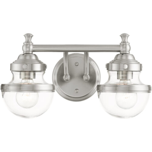 15 inch 2 Light Brushed Nickel Bathroom Vanity light fixture with Hand Blown Clear Glass Shade-Lighting LumensBath/Vanity