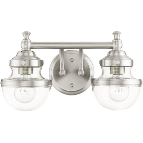 15 inch 2 Light Brushed Nickel Bathroom Vanity light fixture with Hand Blown Clear Glass Shade-Lighting LumensBath/Vanity