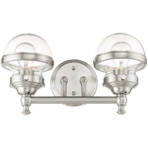 15 inch 2 Light Brushed Nickel Bathroom Vanity light fixture with Hand Blown Clear Glass Shade-Lighting LumensBath/Vanity