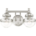 15 inch 2 Light Brushed Nickel Bathroom Vanity light fixture with Hand Blown Clear Glass Shade-Lighting LumensBath/Vanity