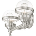 15 inch 2 Light Brushed Nickel Bathroom Vanity light fixture with Hand Blown Clear Glass Shade-Lighting LumensBath/Vanity