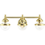 24 inch 3 Light Polished Brass Bathroom Vanity light fixture with Hand Blown Clear Glass Shade-Lighting LumensBath/Vanity