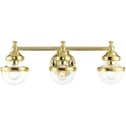 24 inch 3 Light Polished Brass Bathroom Vanity light fixture with Hand Blown Clear Glass Shade-Lighting LumensBath/Vanity