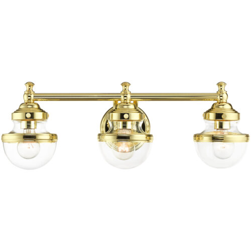 24 inch 3 Light Polished Brass Bathroom Vanity light fixture with Hand Blown Clear Glass Shade-Lighting LumensBath/Vanity