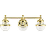 24 inch 3 Light Polished Brass Bathroom Vanity light fixture with Hand Blown Clear Glass Shade-Lighting LumensBath/Vanity