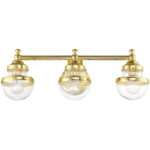 24 inch 3 Light Polished Brass Bathroom Vanity light fixture with Hand Blown Clear Glass Shade-Lighting LumensBath/Vanity