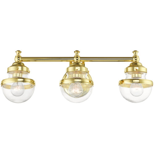 24 inch 3 Light Polished Brass Bathroom Vanity light fixture with Hand Blown Clear Glass Shade-Lighting LumensBath/Vanity