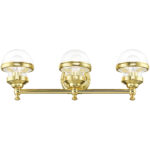 24 inch 3 Light Polished Brass Bathroom Vanity light fixture with Hand Blown Clear Glass Shade-Lighting LumensBath/Vanity