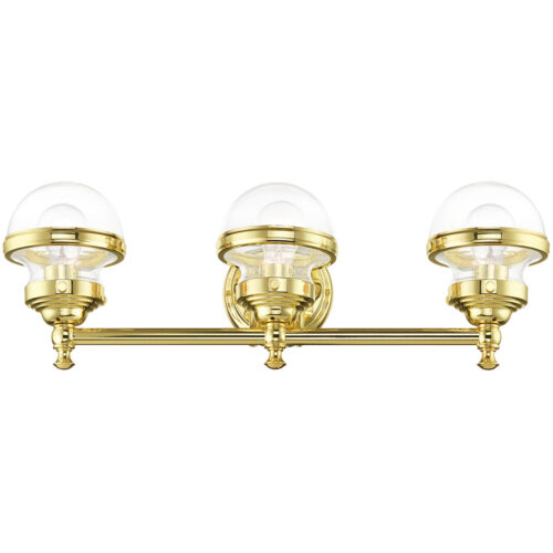 24 inch 3 Light Polished Brass Bathroom Vanity light fixture with Hand Blown Clear Glass Shade-Lighting LumensBath/Vanity