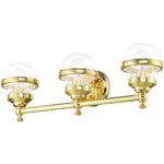 24 inch 3 Light Polished Brass Bathroom Vanity light fixture with Hand Blown Clear Glass Shade-Lighting LumensBath/Vanity