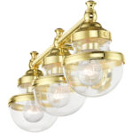 24 inch 3 Light Polished Brass Bathroom Vanity light fixture with Hand Blown Clear Glass Shade-Lighting LumensBath/Vanity