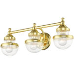 24 inch 3 Light Polished Brass Bathroom Vanity light fixture with Hand Blown Clear Glass Shade-Lighting LumensBath/Vanity