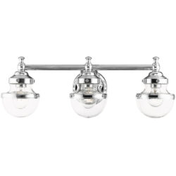 24 inch 3 Light Polished Chrome Bathroom Vanity light fixture with Hand Blown Clear Glass Shade-Lighting LumensBath/Vanity