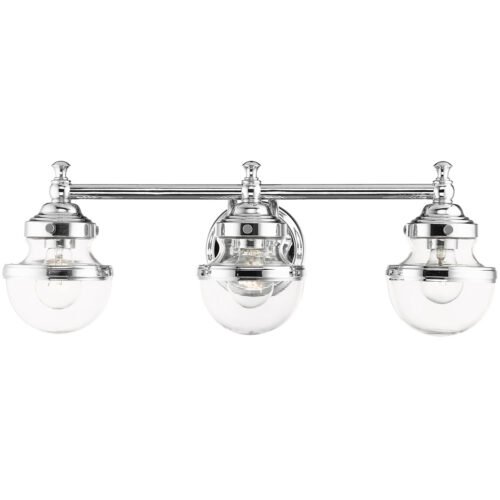 24 inch 3 Light Polished Chrome Bathroom Vanity light fixture with Hand Blown Clear Glass Shade-Lighting LumensBath/Vanity