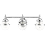 24 inch 3 Light Polished Chrome Bathroom Vanity light fixture with Hand Blown Clear Glass Shade-Lighting LumensBath/Vanity