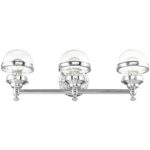 24 inch 3 Light Polished Chrome Bathroom Vanity light fixture with Hand Blown Clear Glass Shade-Lighting LumensBath/Vanity