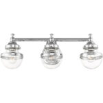 24 inch 3 Light Polished Chrome Bathroom Vanity light fixture with Hand Blown Clear Glass Shade-Lighting LumensBath/Vanity