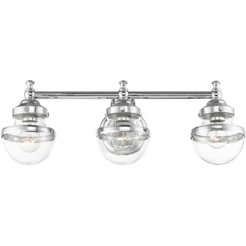 24 inch 3 Light Polished Chrome Bathroom Vanity light fixture with Hand Blown Clear Glass Shade-Lighting LumensBath/Vanity