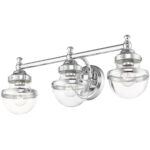 24 inch 3 Light Polished Chrome Bathroom Vanity light fixture with Hand Blown Clear Glass Shade-Lighting LumensBath/Vanity