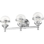 24 inch 3 Light Polished Chrome Bathroom Vanity light fixture with Hand Blown Clear Glass Shade-Lighting LumensBath/Vanity