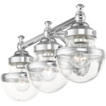 24 inch 3 Light Polished Chrome Bathroom Vanity light fixture with Hand Blown Clear Glass Shade-Lighting LumensBath/Vanity